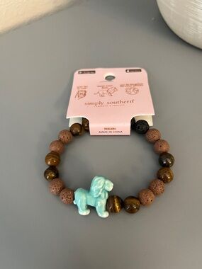 Simply Southern Turquoise Lion  Bracelet with Brown & Tiger-Eye Beads Tracker